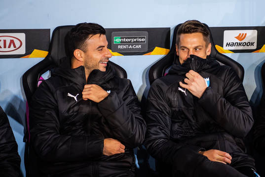 Substitute Behrang Safari and Markus Rosenberg of Malmö FF