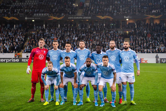 Players of Malmö FF pose for a team group photo