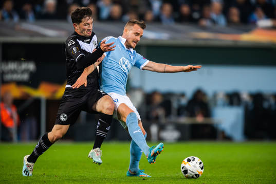 Linus Obexer of Lugano and Eric Larsson of Malmö FF