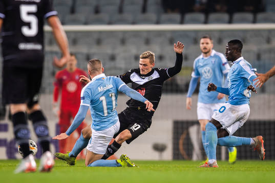 Guillermo Molins of Malmö FF and Mattia Bottani of Lugano