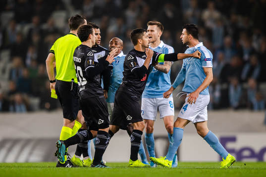 Behrang Safari and Arnor Traustason of Malmö FF in a