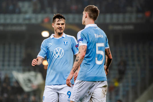 Markus Rosenberg and Sören Rieks of Malmö FF celebrate