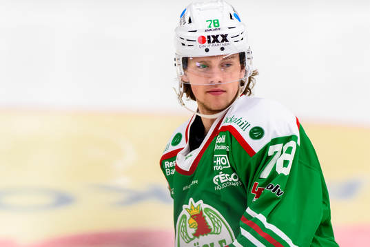 Rögles Dominik Bokk innan ishockeymatchen i SHL mellan