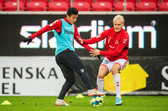 Kalmars Romário Pereira Sipião och Henrik Löfkvist