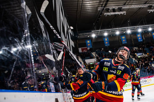 Djurgårdens Alexander Holtz och Manuel Ågren jublar