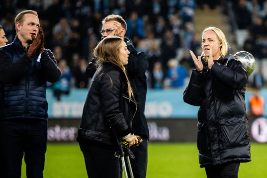 Rosengårds tränare Jonas Eidevall, Fiona Brown och