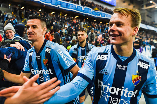 Djurgårdens Haris Radetinac och Elliot Käck jublar