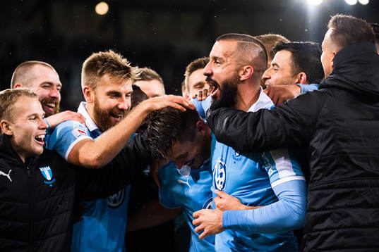 Malmö FFs Markus Rosenberg och Guillermo Molins jublar