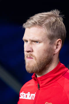Örgrytes målvakt Fredrik Andersson innan fotbollsmatchen
