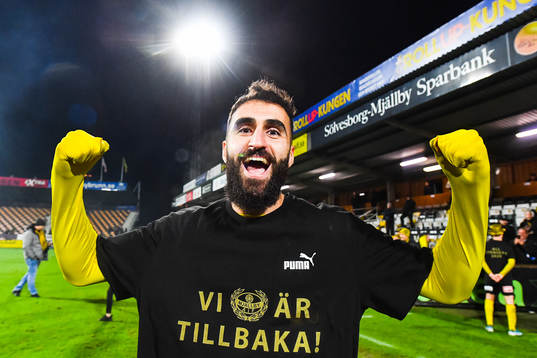 Mjällbys Gabriel Georges jublar