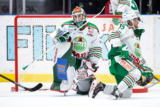 Rögles målvakt Roman Will och Simon Ryfors deppar