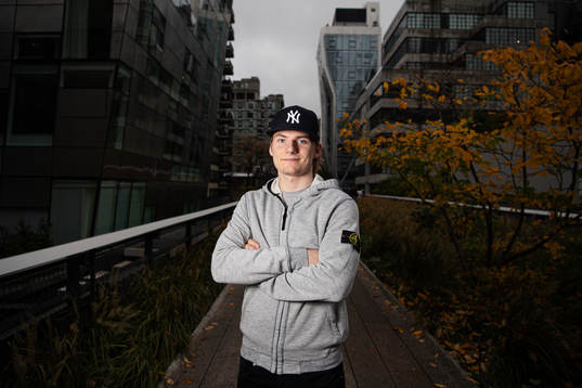 Lias Andersson, player in the NHL ice hockey team New York