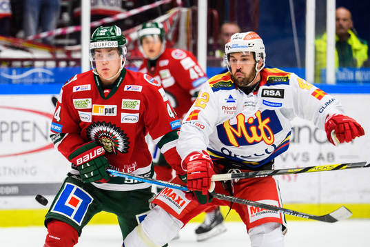 Frölundas Jacob Peterson och Malmö Redhawks Niklas Arell