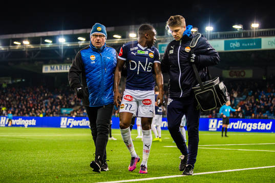 Muhamed Maudo Keita of Strømsgodset leaves the pitch with