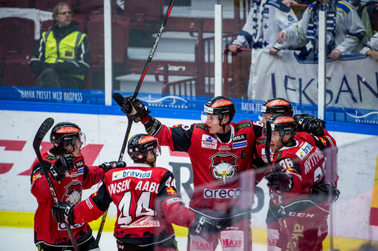 Malmö Redhawks Lars Bryggman jublar med lagkamraterna