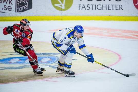 Malmö Redhawks Axel Wemmenborn mot Leksands Johan Fransson