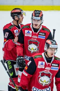 Malmö Redhawks Jesper Jensen, Marcus Björk och Carl-Johan