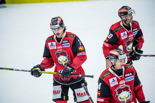 Malmö Redhawks Jesper Jensen, Marcus Björk och Carl-Johan