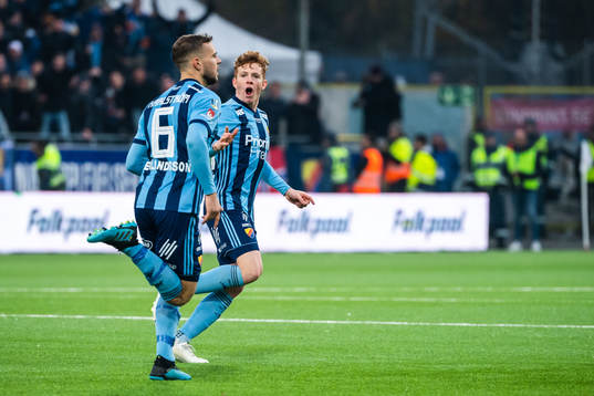 Djurgårdens Jesper Karlström jublar med Aslak Witry