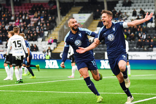 Malmö FFs Guillermo Molins och Markus Rosenberg jublar