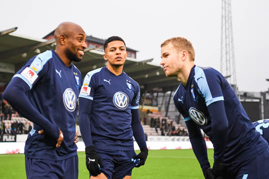 Malmö FFs Fouad Bachirou, Romain Gall och Oscar Lewicki