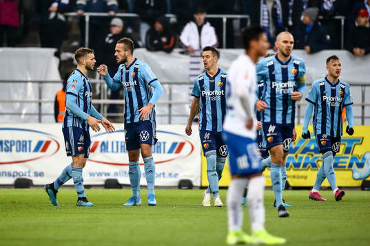 Djurgårdens Jesper Karlström och Emir Kujovic jublar