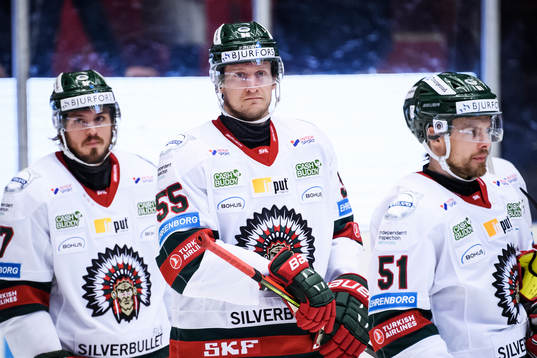 Frölundas David Printz (i mitten) deppar