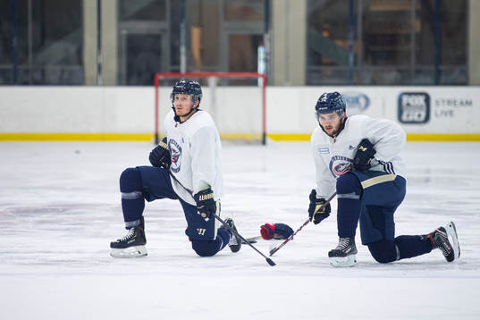 Gustav Nyquist and Emil Bemström of Columbus Blue Jackets