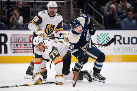 Vegas Ryan Reaves and William Carrier in action against