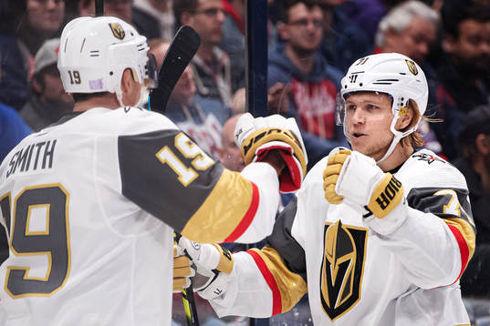 Vegas Reilly Smith and William Karlsson celebrate the 1-2