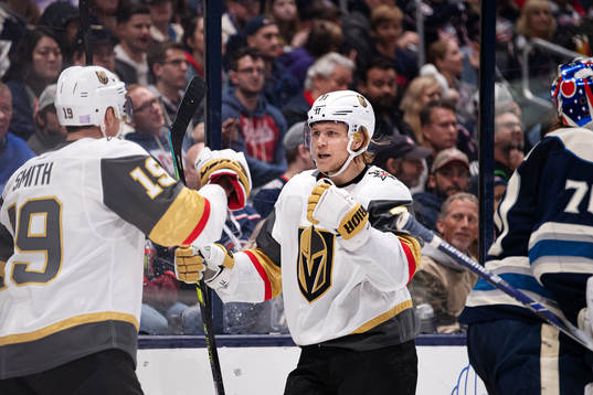 Vegas Reilly Smith and William Karlsson celebrate the 1-2