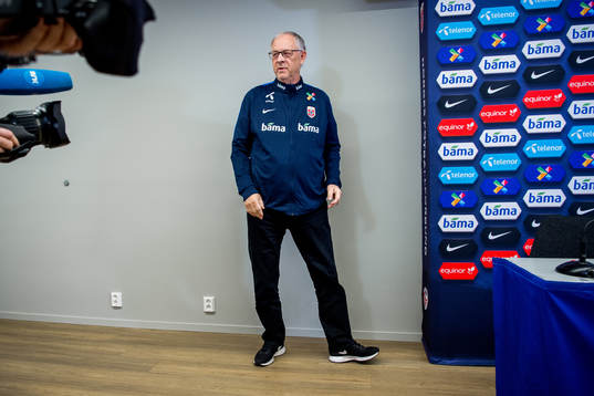 Lars Lagerbäck, head coach of Norway, presents the team