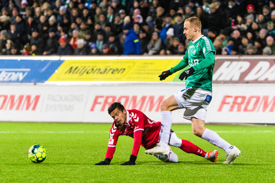 Kalmars Romário Pereira Sipião och Brages Anton Lundin i