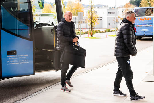 Uwe Rösler, head coach of Malmö FF arrives at their hotel