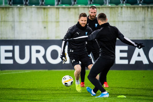 Lasse Nielsen and Jo Inge Berget of Malmö FF