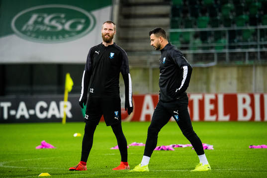 Jo Inge Berget and Behrang Safari of Malmö FF