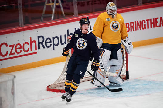Rasmus Dahlin and Linus Ullmark of Buffalo Sabres