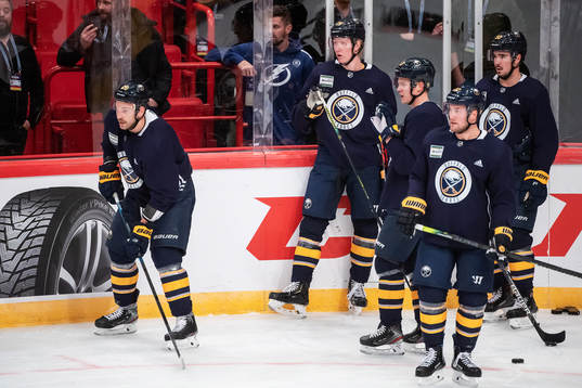 Zemgus Girgensons, Rasmus Dahlin, Johan Larsson and Marcus