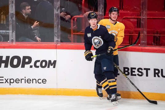 Rasmus Dahlin and Victor Olofsson of Buffalo Sabres