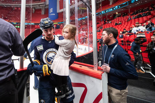 Marcus Johansson of Buffalo Sabres with his daughter