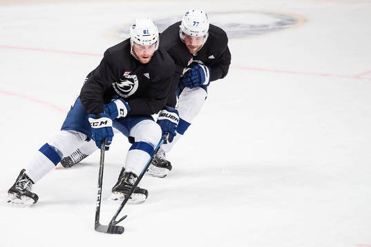 Erik Cernak and Victor Hedman of Tampa Bay Lightning