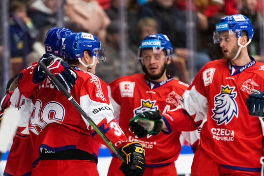 Dmitri Jaskin of Czech Republic celebrates with team mates