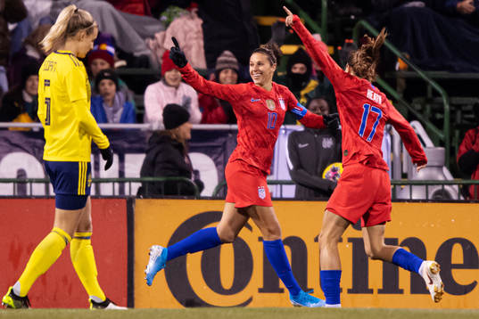 Carli Lloyd of USA celebrates her 1-0 goal