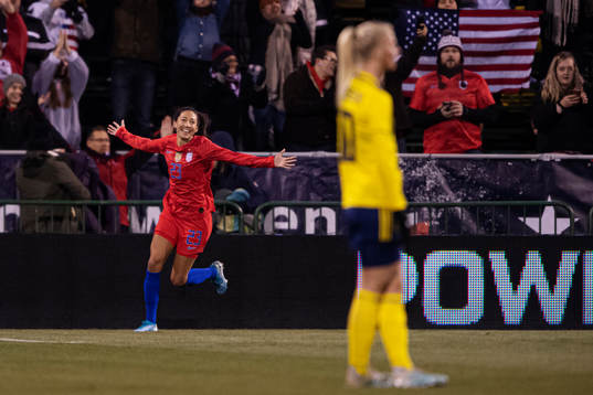 Christen Press of USA celebrates the 2-0 goal