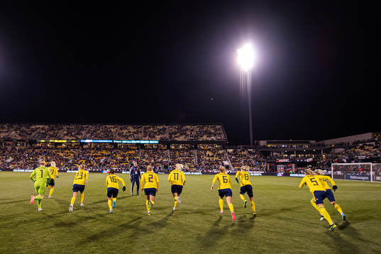 Players of Sweden warm up prior to the international