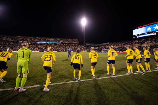 Players of Sweden warm up prior to the international