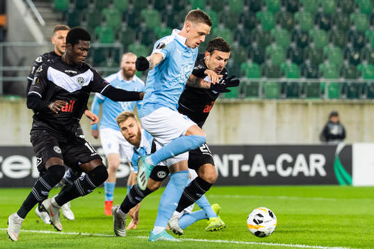 Sören Rieks of Malmö FF and Olivier Custodio of Lugano