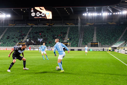 Mijat Maric of Lugano and Guillermo Molins of Malmö FF