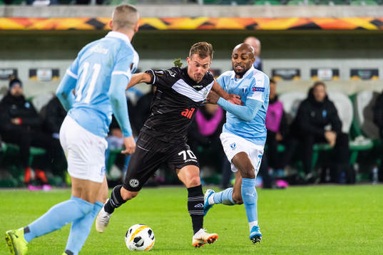 Marco Aratore of Lugano and Fouad Bachirou of Malmö FF