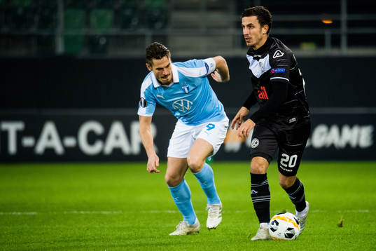 Markus Rosenberg of Malmö FF and Olivier Custodio of Lugano